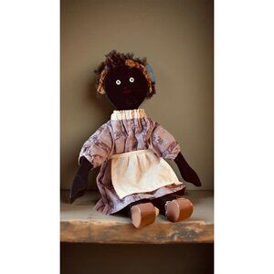 Handmade Primitive Wooden Shelf Doll – 14" Jointed Folk Art Doll in Calico Dress